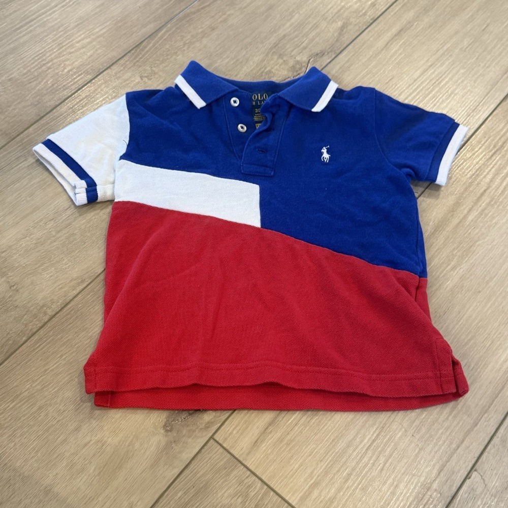 Polo Ralph Lauren Colorblock Polo Size 2T Red Blue USA Preppy Pony Logo Summer